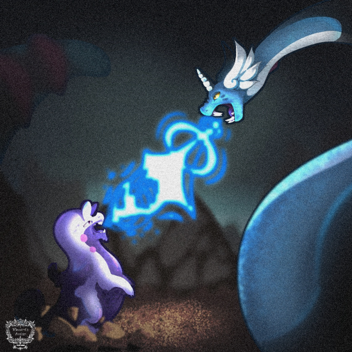 Acrasia fighting with a dragonair.