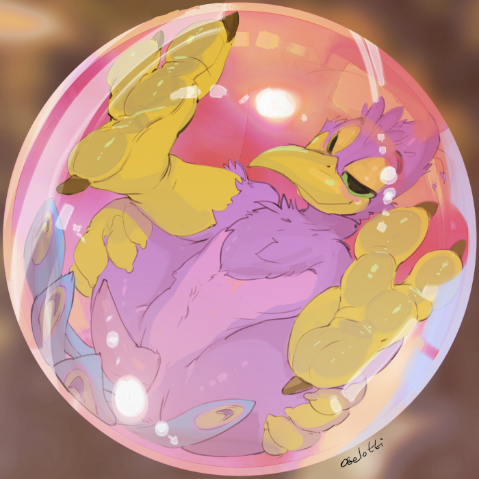 Gyro curled in an orb, displaying himself lewdly.