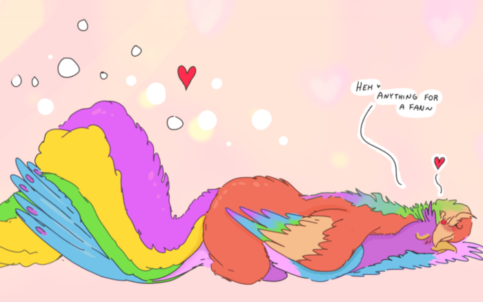 Gyro cuddling with lord Fenghuang.