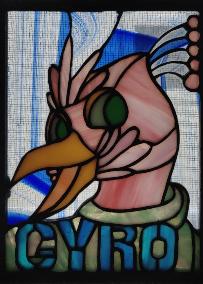 Gyro in a stained glass badge