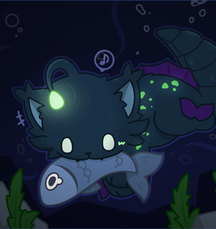 K'Aazast having caught a fish while underwater.