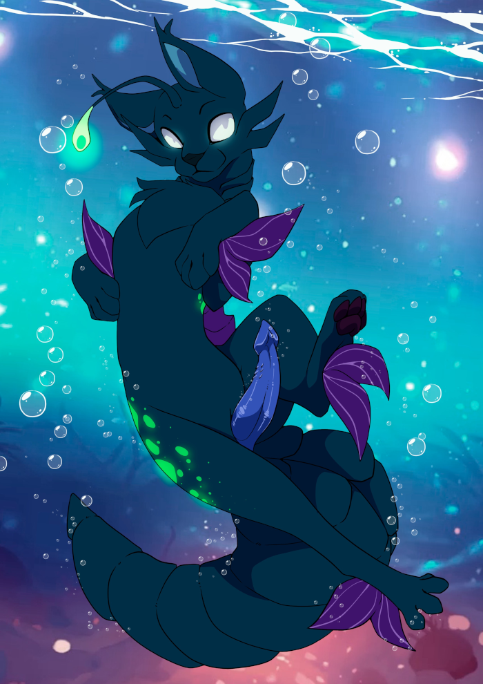 K'Aazast underwater presenting themselves in a masculine form underwater.