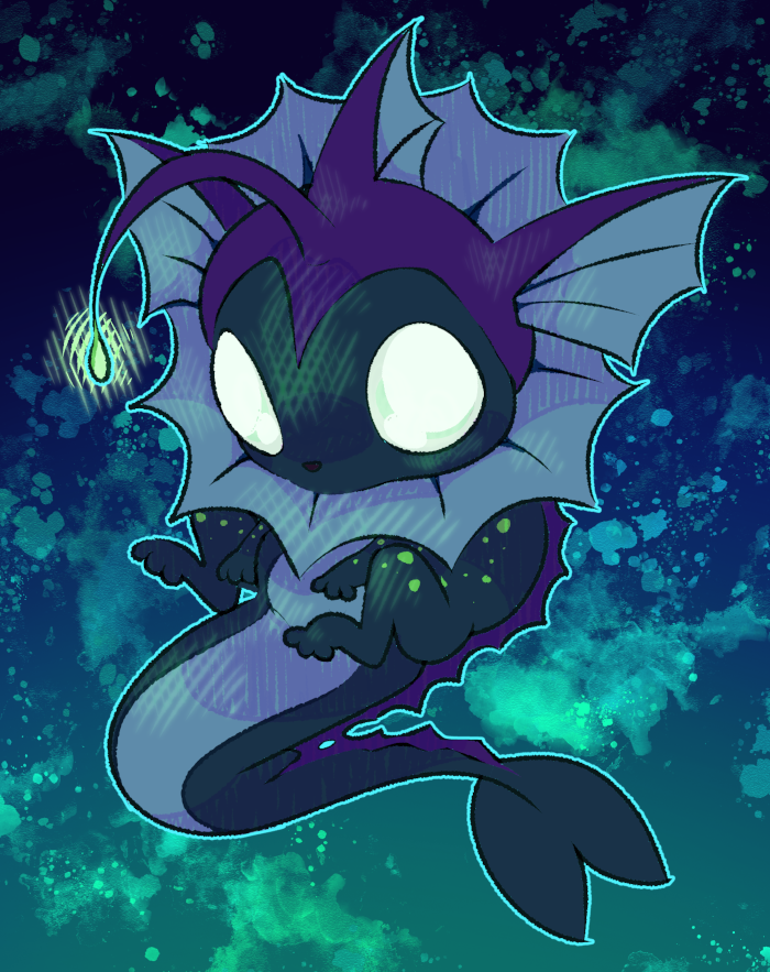 K'Aazast swimming in the water, with their glow all about.