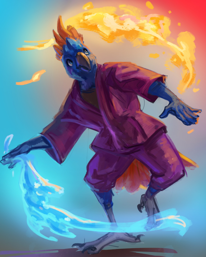 Ka'lam channeling a mix of water and fire.