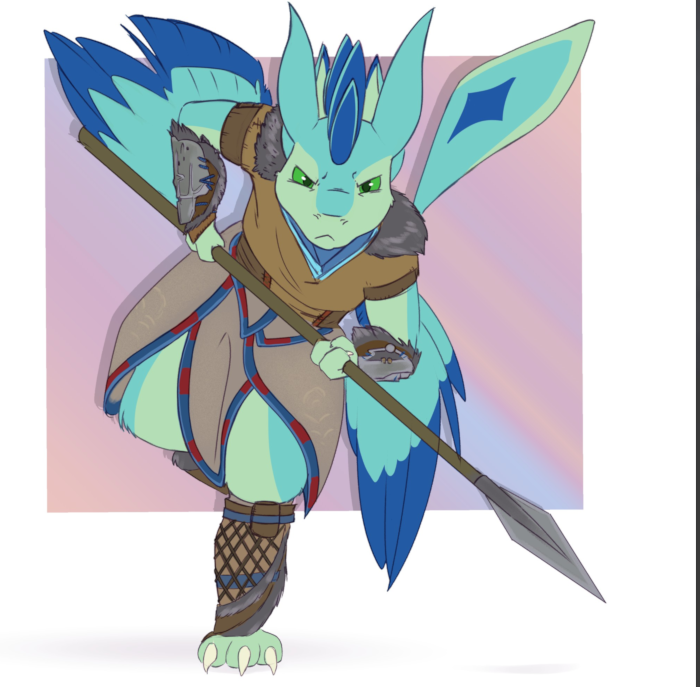 Luvashi dressed up to hunt with a spear