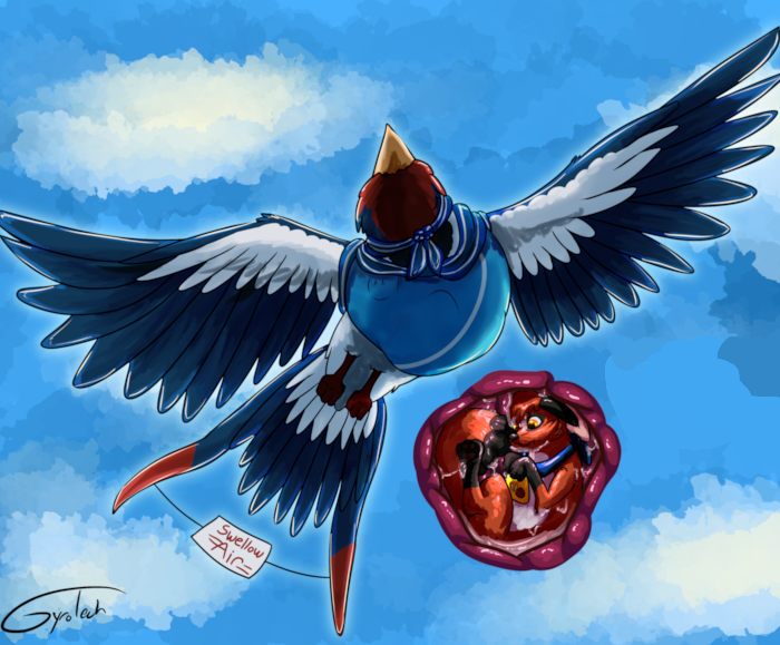 Mistral flying with a nickit in her crop.