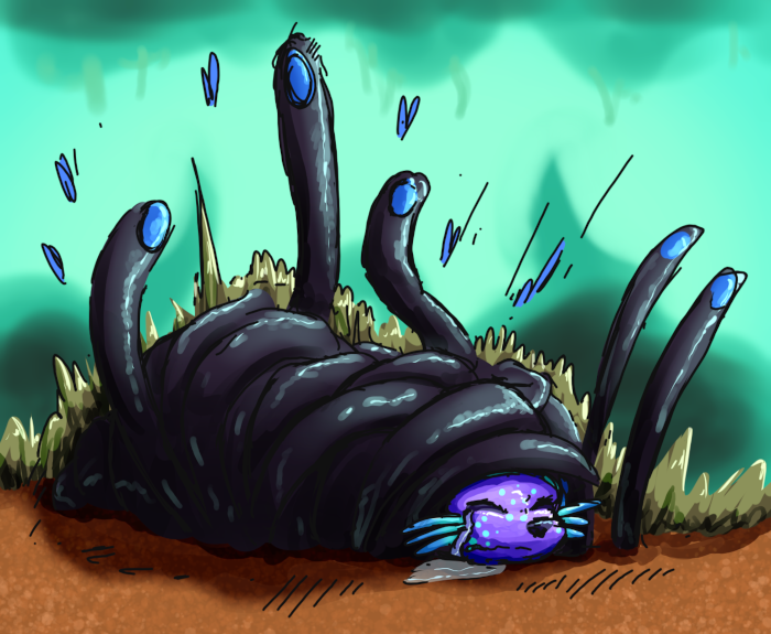 Yoku wrapped up in a bunch of wormgrass