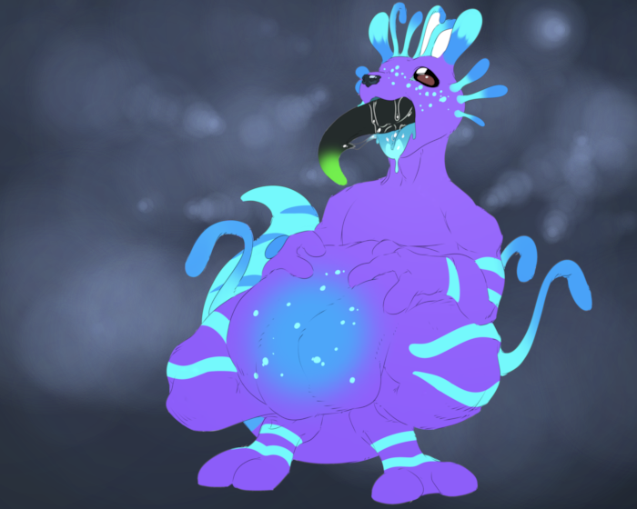 Yoku in the process of swallowing down a green lizard.